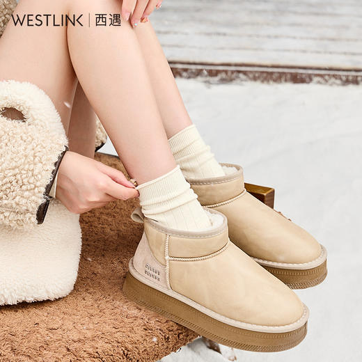 西遇厚底雪地靴女加绒冬季新款复古皮面厚底面包鞋保暖棉鞋D4147840 商品图2
