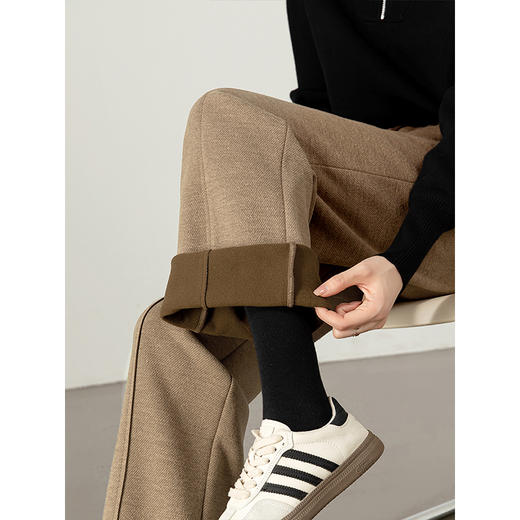 【年终特卖】熙世界毛呢加绒裤子女宽松直筒2025冬季新款加厚休闲窄版阔腿长裤 商品图2