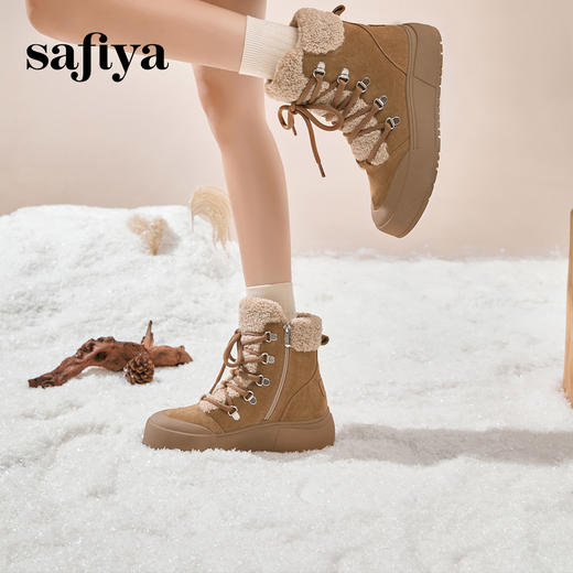 预售10天发|Safiya/索菲娅2024冬季加绒保暖系带时尚百搭厚底户外休闲雪地靴 SF4411A209 商品图2