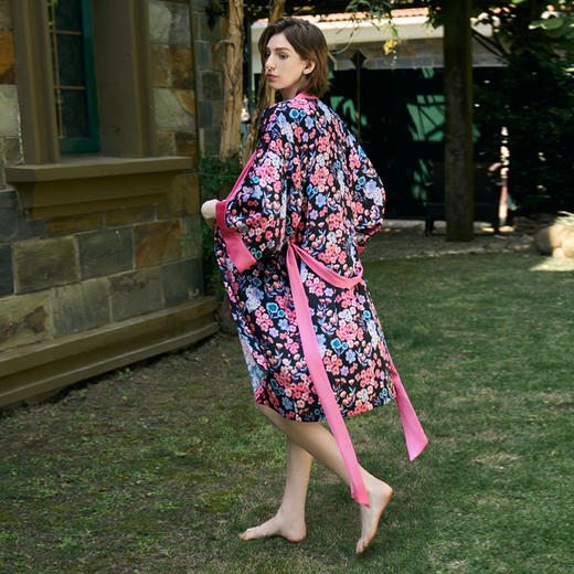 Solo seta22姆米重磅真丝睡袍女桑蚕丝印花浴袍丝绸家居服秋冬 商品图1