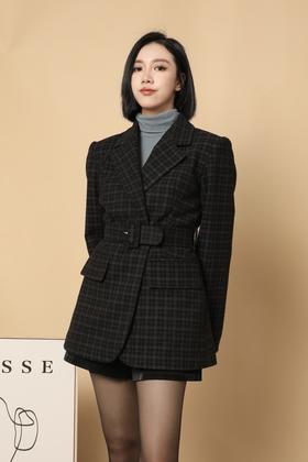 LNNNS 黑蓝格纹收腰西装外套 15514