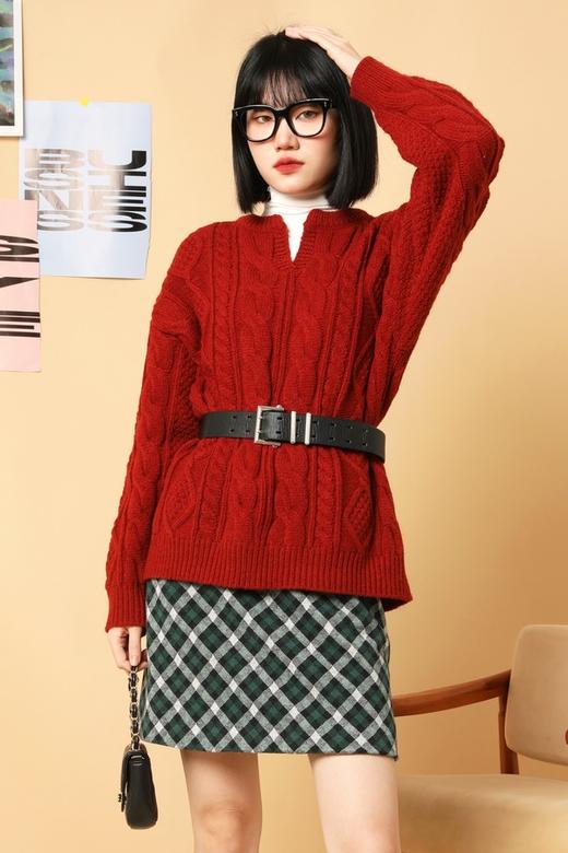 LNNNS 套头复古麻花宽松针织上衣 15573 商品图0