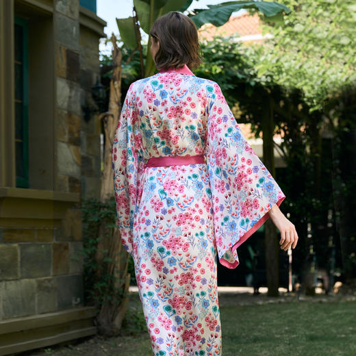 Solo seta22姆米重磅真丝睡袍女士花卉印花桑蚕丝浴袍丝绸家居服 商品图1