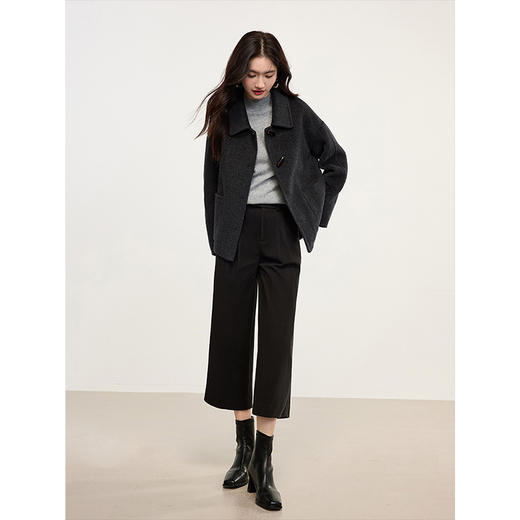 【1件75折】熙世界小个子八九分直筒休闲裤秋冬黑色显瘦宽松靴裤窄版阔腿裤 商品图4