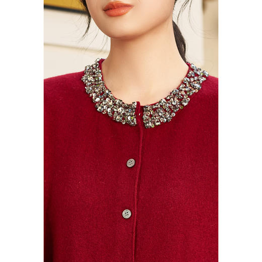 【轻奢羊毛针织开衫】重工轻奢气质针织衫 手缝亮钻圆领设计感羊毛针织上衣4771 商品图4