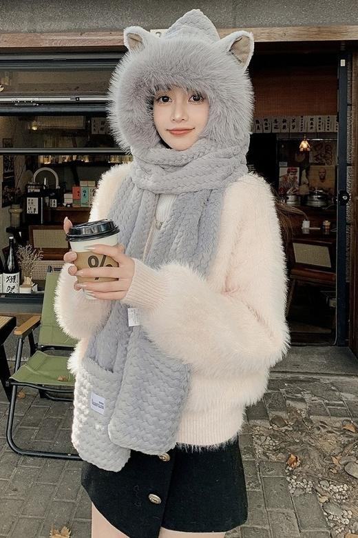 Say Something 加厚保暖一体针织帽 19920 商品图0