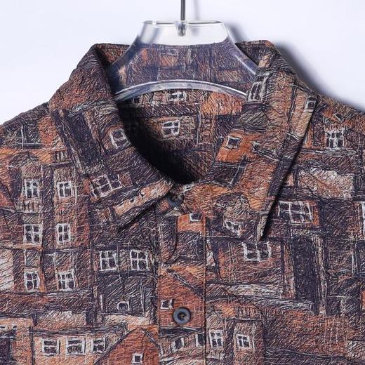 8671秋季新款古着复古港风法式花衬衫宽松潮流长袖 商品图1