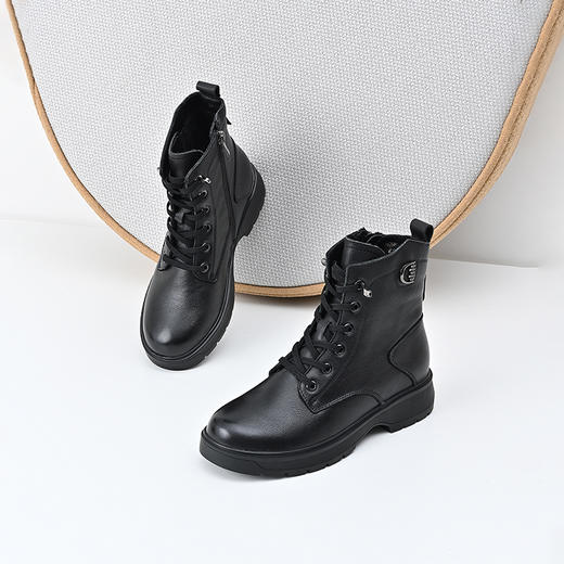 经典鲨2024冬季新款侧拉链加绒加厚侧拉链日常短筒马丁靴女KW296-D58031 商品图2