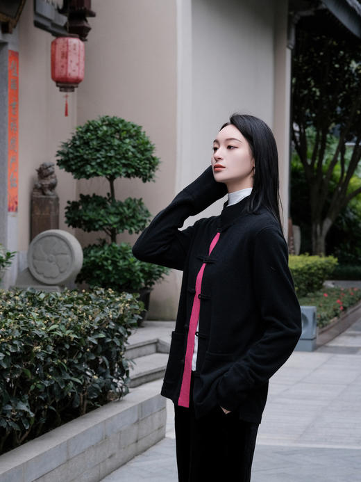 盛唐牡丹| 新中式女士针织羊绒衫（里玫红色） 商品图9