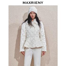 MAXRIENY贵雅新中式羽绒服修身女2024秋冬新款大毛领亮片外套加厚(货号:MS85DC502)
