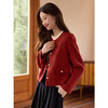 【年货节】熙世界法式红色小香风毛呢短外套秋冬名媛气质加厚夹棉开衫上衣 商品缩略图2