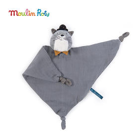 Moulin Roty 浅灰色猫猫婴儿安抚巾（棉布款） 适合年龄0岁+ 666026
