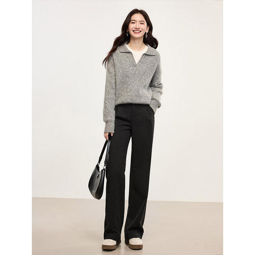 【年中特卖】熙世界高级感毛呢阔腿裤秋冬2025新款加厚直筒长裤子窄版西装裤 商品图4