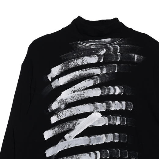 T463春秋季男女款黑色宽松手绘印花图案长袖百搭圆领情侣打底T恤 商品图2