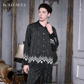 Solo seta22姆米男士真丝睡衣桑蚕丝衬衫阔腿裤丝绸印花家居服