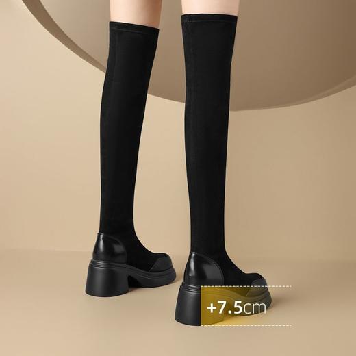 ZHR则则洋气百搭过膝靴2024新款弹力长筒靴粗跟加绒保暖骑士女靴 商品图2