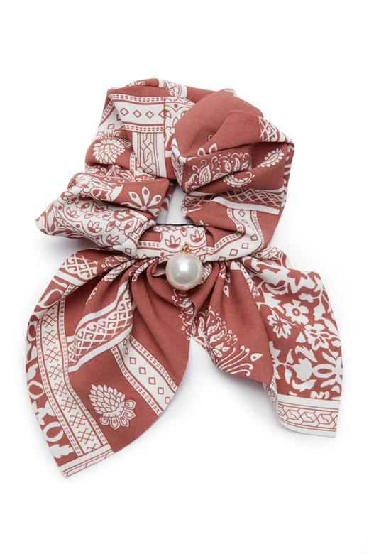 HAYES 砖红色印花珍珠发绳 8130 商品图1