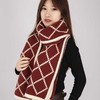 【时尚百搭！红色围巾】女士围巾保暖加厚毛线针织格子围脖红色围巾女百搭网红新款小香风。ry 商品缩略图1