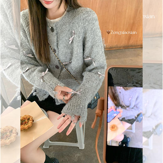 <曾小咸推荐>百搭深灰色蝴蝶结毛衣开衫 商品图2