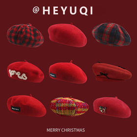 【红色新年毛呢贝雷帽】秋冬季 复古百搭大头围显脸小蓓蕾帽 圣诞帽子 