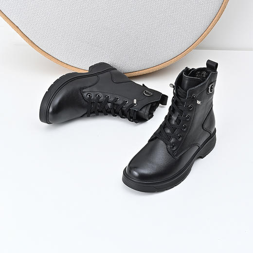 经典鲨2024冬季新款侧拉链加绒加厚侧拉链日常短筒马丁靴女KW296-D58031 商品图3