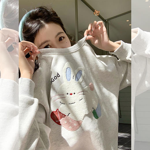 【179元任选2件】现货！兔子绣花加绒卫衣 商品图3