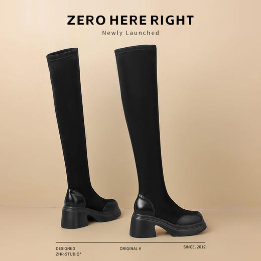 ZHR则则洋气百搭过膝靴2024新款弹力长筒靴粗跟加绒保暖骑士女靴 商品图9