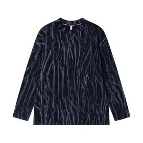 T1851新版时尚个性肌理纹晕染圆领套头长袖T恤休闲百搭潮流上衣