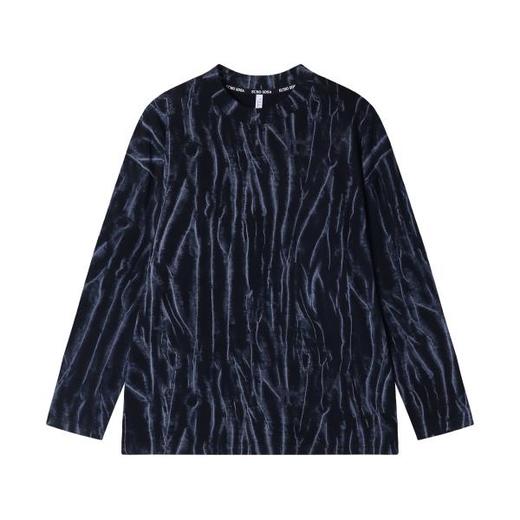 T1851新版时尚个性肌理纹晕染圆领套头长袖T恤休闲百搭潮流上衣 商品图0