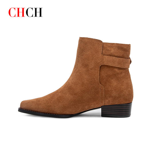 CHCH平衡鞋2024秋冬新品羊皮绒面矮跟英伦风百搭女短靴CO2B6081 商品图1