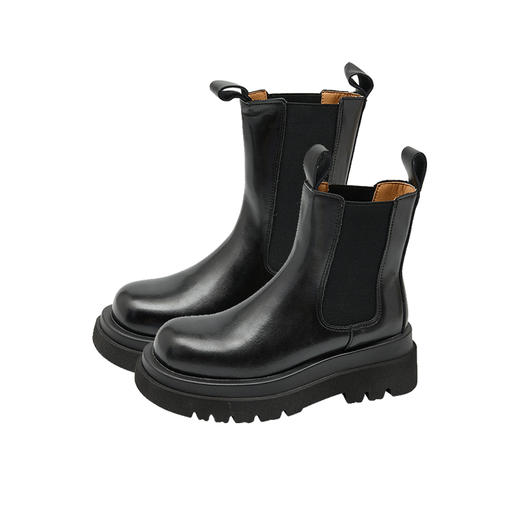 西遇厚底切尔西靴女加绒冬季新款英伦风复古中筒靴子黑色短靴SS248617/SS248616 商品图4