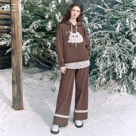 两三事一帘绒梦2024冬季新款可拆蕾丝屁帘加绒卫衣裤女宽松休闲裤