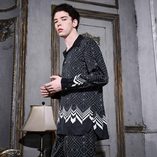 Solo seta22姆米男士真丝睡衣桑蚕丝衬衫阔腿裤丝绸印花家居服 商品图3