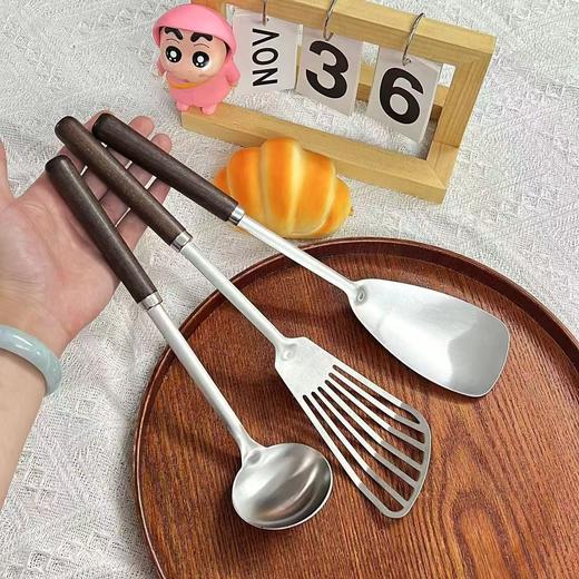 「19.9到手3支！木柄加厚」不锈钢勺铲子套件 木柄加厚厨房用品炒菜勺铲三件套煎铲汤壳家用 商品图0