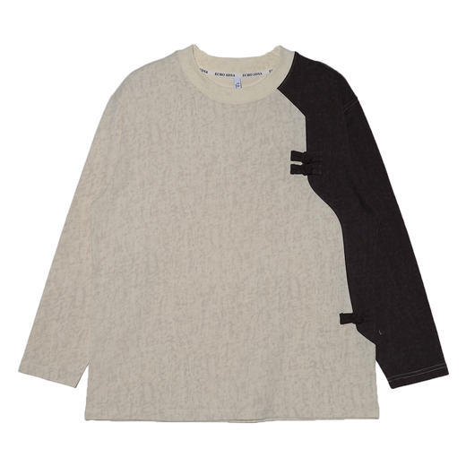 T510拼接色套头T恤男士长袖宽松中式文艺圆领斜襟男女同款 商品图1