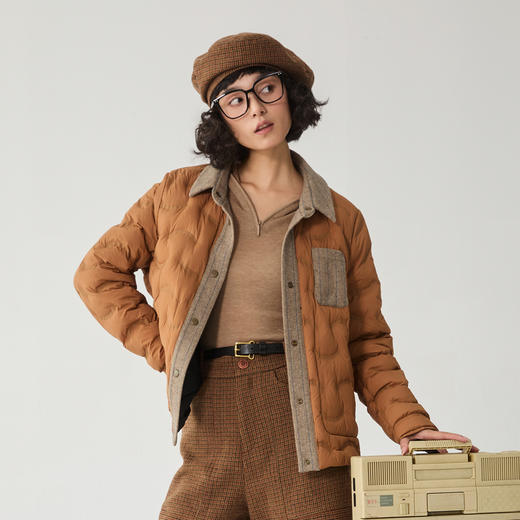 谜底两面穿羽绒服女2024冬款复古风翻领百搭短款鸭绒服244MY1541 商品图0