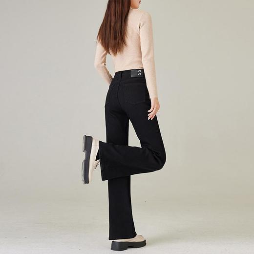 【高货rg】全新升级【铂金会员174/天猫229/差价55】(21413) 洛诗琳2024冬季新款加绒高腰黑色显瘦百搭微喇牛仔裤女 商品图4