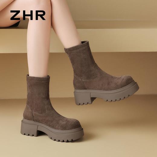ZHR弹力靴2024新款冬季加绒保暖爆款短靴网红ins显高瘦瘦靴子厚底 商品图8