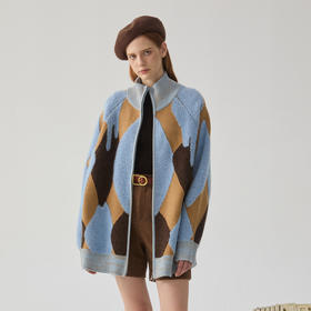 谜底针织开衫女2024冬季新品复古风花色中长款加厚毛衣244MZ1881