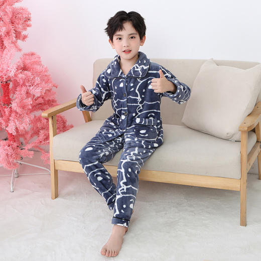 【法兰绒家居套装】亲子法兰绒睡衣套装秋冬新款男女童家居服套装亲子装加绒加厚童装2205 100% 商品图7