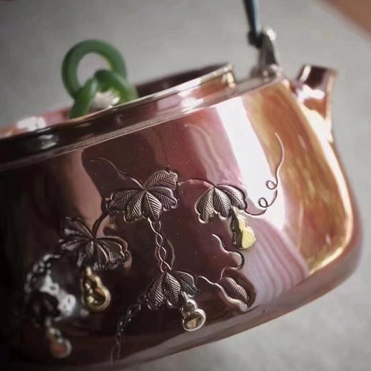 《福禄》高工铜包银壶 铜与银的完美结合，纯手工锻打塹刻镶嵌工艺 商品图3