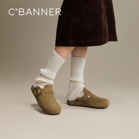 千百度平底加绒勃肯鞋女款冬季家居保暖可外穿毛毛拖鞋A24635601