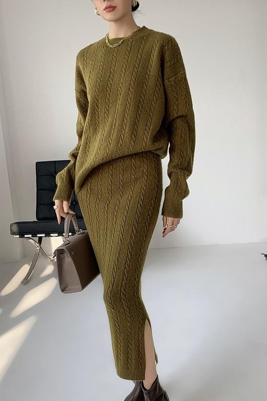 LNNNS 慵懒围脖上衣半裙绞花针织三件套套装 19605 商品图1