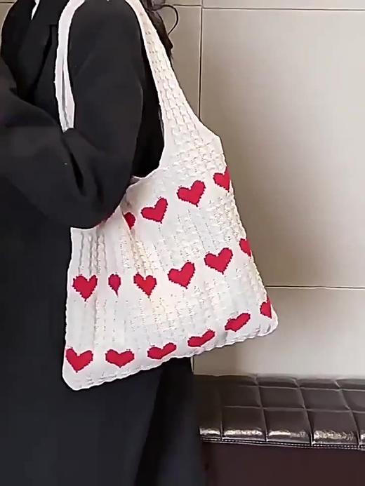 【手提单肩包！镂空设计】小众设计ins爱心复古镂空针织毛线手提单肩包简约文艺慵懒风布袋。ry 商品图3