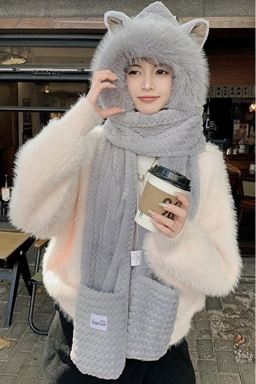 Say Something 加厚保暖一体针织帽 19920 商品图1