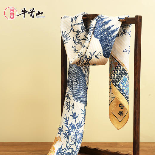 牛首山万事利联名禅境山水双面印花方巾敦煌风绸丝巾方巾复古优雅 商品图3