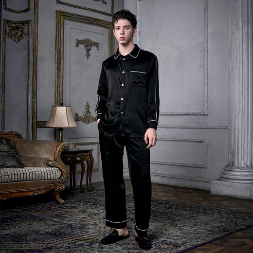 soloseta22姆米重磅真丝男士睡衣套装桑蚕丝纯色奢华高级感家居服 商品图1