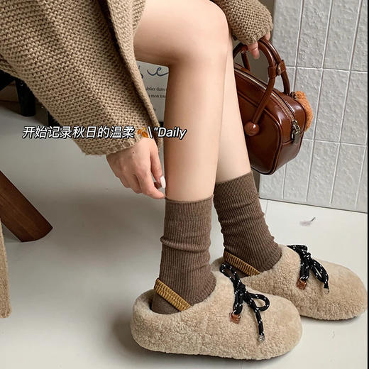 「7双装！无骨抗起球袜」袜子女春秋冬白色棉纱线中筒袜 产后月子袜无骨堆堆袜配小皮鞋长袜配饰 商品图1