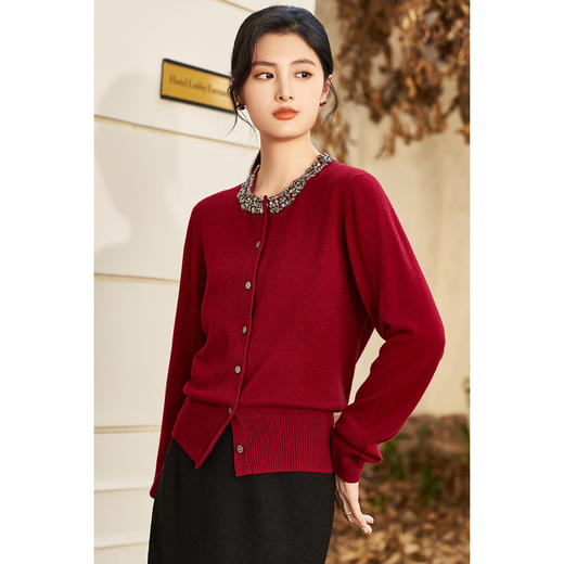 【轻奢羊毛针织开衫】重工轻奢气质针织衫 手缝亮钻圆领设计感羊毛针织上衣4771 商品图2