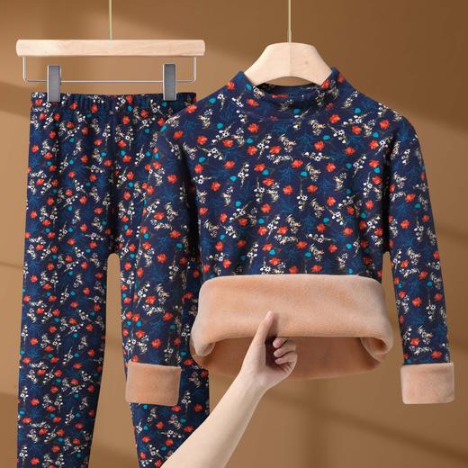 冬季女士【半高领碎花保暖内衣套装】加绒加厚 中老年防寒中领秋衣秋裤  商品图3